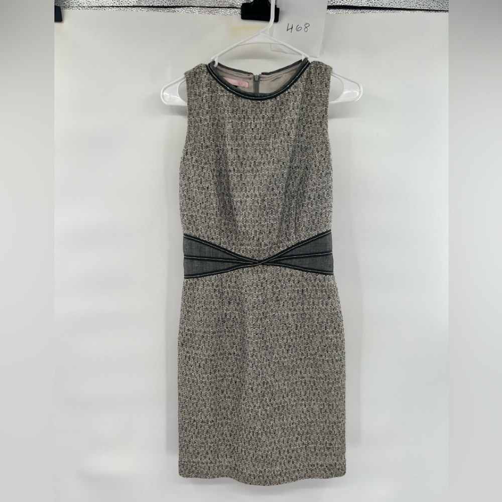 Basler womens grey sheath dress silver beading detail linen tweed size 4 euro 36